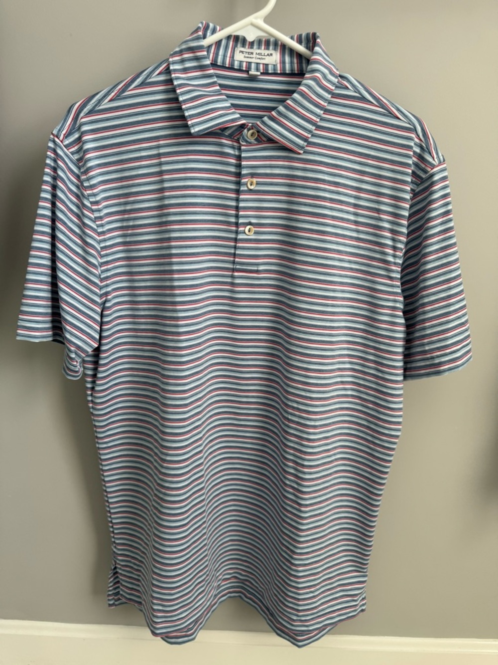 Peter Millar Summer Comfort Polo Men Medium Blue Red Stripe Golf